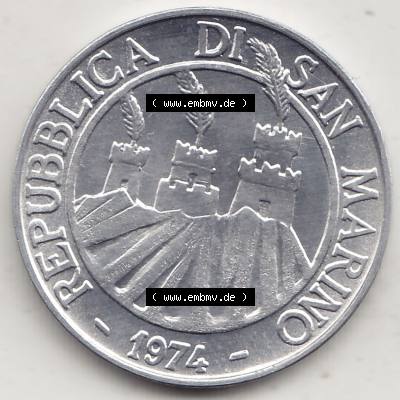 Aus offiziellen Münzensatz / KMS 1974 San Marino vor Euro 1974-1974, 10 Lire, L.10 MINGUZZI MONASSI INC. (1) Sammlung