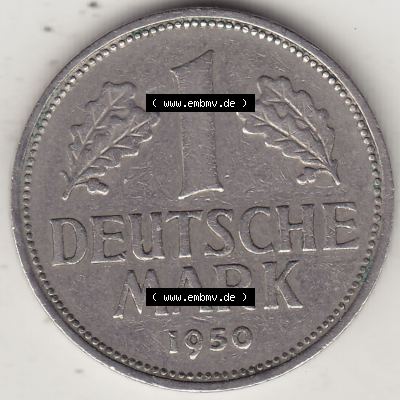 BRD Münzen 1 DM, Umlaufmünze 1950-2001, 1 DM Deutsche Mark, 1950 D-1. Rückseite der Münze aus Deutschland Sammlung