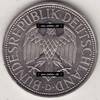 BRD Münzen 1 DM, Umlaufmünze 1950-2001, 1 DM Deutsche Mark, 1992 D-1. Vorderseite der Münze aus Deutschland Sammlung