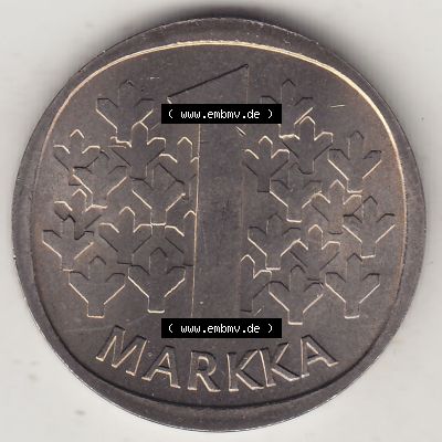 Münzen Finnland / SUOMI Eurovorläufer, Umlaufmünze vor Euroeinführung 1969-1993, 1 Finnische Mark, Markka 1976, SUOMEN TASAVALTA (2) Sammlung