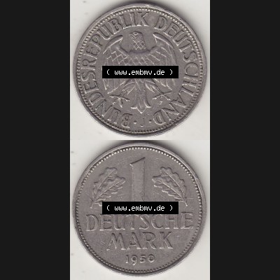 BRD Münzen 1 DM, Umlaufmünze 1950-2001, 1 DM Deutsche Mark, 1950 J-7. Vorderseite und Rückseite auf einen digitalen Bild / Foto der Münze aus Deutschland,... Sammlung