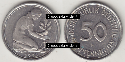 Münzen Deutschland 50 Pfennig der Deutschen Mark 1950-2001, 50 Pfennig 1993 F-1 (3) Sammlung