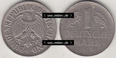 BRD Münzen 1 DM, Umlaufmünze 1950-2001, 1 DM Deutsche Mark, 1973 F-2 (3) Sammlung