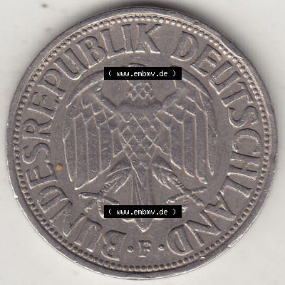 BRD Münzen 1 DM, Umlaufmünze 1950-2001, 1 DM Deutsche Mark, 1950 F-2. Vorderseite der Münze aus Deutschland Sammlung