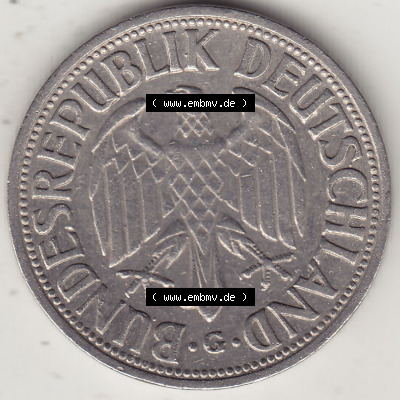 BRD Münzen 1 DM, Umlaufmünze 1950-2001, 1 DM Deutsche Mark, 1950 G-3. Vorderseite der Münze aus Deutschland Sammlung