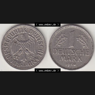 BRD Münzen 1 DM, Umlaufmünze 1950-2001, 1 DM Deutsche Mark, 1950 J-5. Vorderseite und Rückseite der Münze aus Deutschland Sammlung