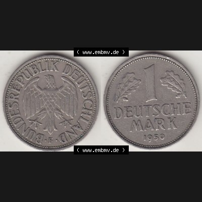 BRD Münzen 1 DM, Umlaufmünze 1950-2001, 1 DM Deutsche Mark, 1950 F-7. Vorderseite und Rückseite der Münze aus Deutschland Sammlung