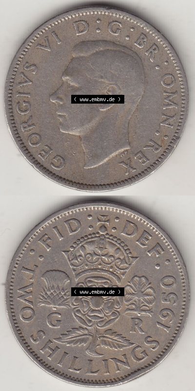 Alte Münzen Großbritannien Eurovorläufer, Umlaufmünze vor Euroeinführung 1949-1951, 2 Schilling, Shillings (Florin) 1950... Sammlung
