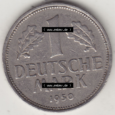 BRD Münzen 1 DM, Umlaufmünze 1950-2001, 1 DM Deutsche Mark, 1950 F-4. Rückseite der Münze aus Deutschland Sammlung