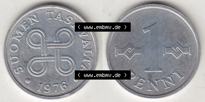 Münzen Finnland / SUOMI Eurovorläufer, Umlaufmünze vor Euroeinführung 1969-1979, 1 Penny, Penni 1976, SUOMEN TASAVALTA (3) Sammlung