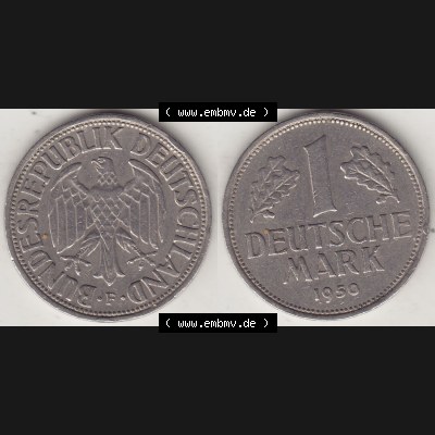 BRD Münzen 1 DM, Umlaufmünze 1950-2001, 1 DM Deutsche Mark, 1950 F-2. Vorderseite und Rückseite der Münze aus Deutschland Sammlung
