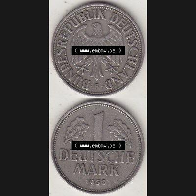 BRD Münzen 1 DM, Umlaufmünze 1950-2001, 1 DM Deutsche Mark, 1950 F-3. Vorderseite und Rückseite auf einen digitalen Bild / Foto der Münze aus Deutschland,... Sammlung