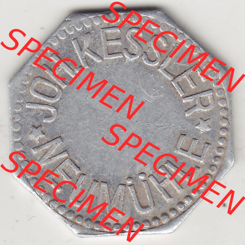 Alte Wertmarken Allgemein Brotmarke, Gut für ein Laib Brot, Joh. Kessler, Neumühle. Rückseite einer Wertmarke. Das digitale Bild der Wertmarke dürfen... Sammlung