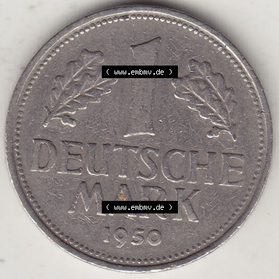 BRD Münzen 1 DM, Umlaufmünze 1950-2001, 1 DM Deutsche Mark, 1950 G-2. Rückseite der Münze aus Deutschland Sammlung