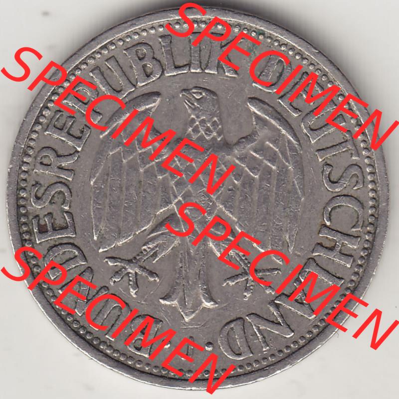 BRD Münzen 1 DM, Umlaufmünze 1950-2001, 1 DM Deutsche Mark, 1950 J-6. Vorderseite der Münze aus Deutschland Sammlung