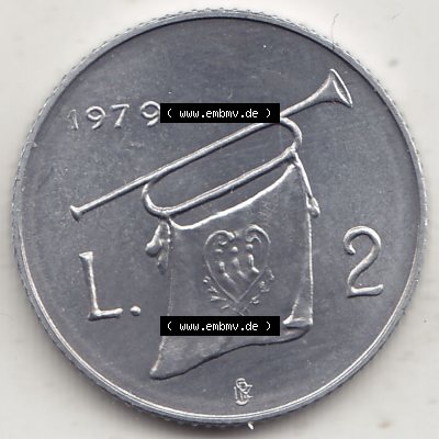 Aus offiziellen Münzensatz / KMS 1979 San Marino vor Euro 1979-1979, 2 Lire, J. V. LIBERTAS REPVBBLICA DI S. MARINO, 1979 L.2 (2) Sammlung