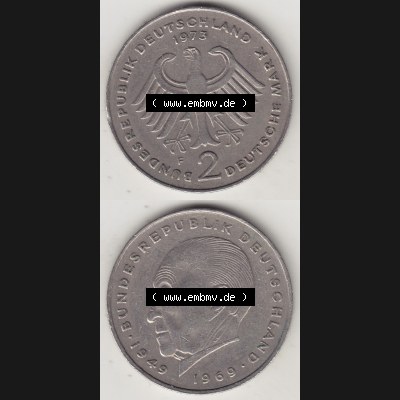 BRD Münzen 2 DM Gedenkmünze 1969-1987, 2 DM, Deutsche Mark Konrad Adenauer 1973-1 F. Vorderseite und Rückseite auf einen digitalen Bild / Foto der Münze aus Deutschland,... Sammlung