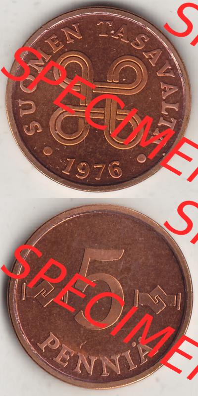 Münzen Finnland / SUOMI Eurovorläufer, Umlaufmünze vor Euroeinführung 1963-1977, 5 Penny Penniä 1976, SUOMEN TASAVALTA (4) Sammlung