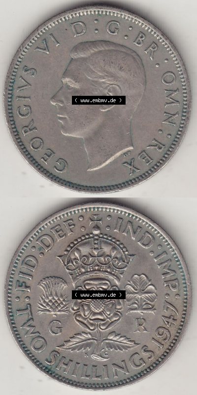 Alte Münzen Großbritannien Eurovorläufer, Umlaufmünze vor Euroeinführung 1947-1948, 2 Schilling-Florin, Two Shillings, 1947... Sammlung