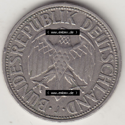 BRD Münzen 1 DM, Umlaufmünze 1950-2001, 1 DM Deutsche Mark, 1950 J-4. Vorderseite der Münze aus Deutschland Sammlung