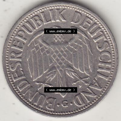 BRD Münzen 1 DM, Umlaufmünze 1950-2001, 1 DM Deutsche Mark, 1950 G-3. Vorderseite der Münze aus Deutschland Sammlung