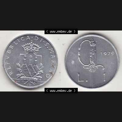Aus offiziellen Münzensatz / KMS 1979 San Marino vor Euro 1979-1979, 1 Lira, 1 Lire, J. V. LIBERTAS REPVBBLICA DI S. MARINO, 1979 L.1 (3) Sammlung