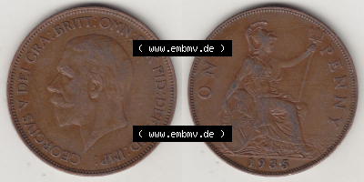 Alte Münzen Großbritannien Eurovorläufer, Umlaufmünze vor Euroeinführung 1928-1936, 1 Penny, ONE PENNY, 1935 (Stück 1),... Sammlung