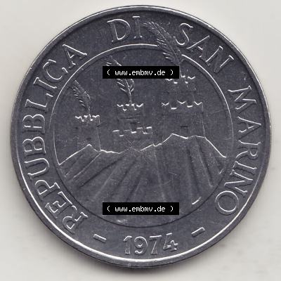 Aus offiziellen Münzensatz / KMS 1974 San Marino vor Euro 1974-1974, 100 Lire, L.100 MINGUZZI MONASSI INC. (1) Sammlung