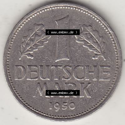 BRD Münzen 1 DM, Umlaufmünze 1950-2001, 1 DM Deutsche Mark, 1950 F-1. Rückseite der Münze aus Deutschland Sammlung