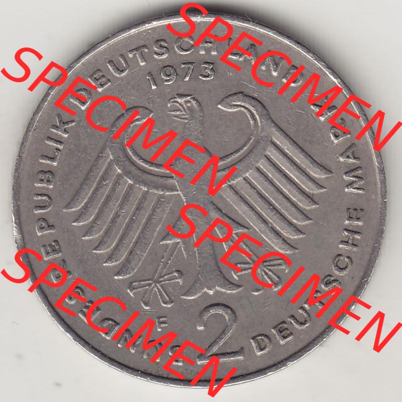 BRD Münzen 2 DM Gedenkmünze 1969-1987, 2 DM, Deutsche Mark Konrad Adenauer 1973-1 F. Vorderseite der Münze aus Deutschland Sammlung