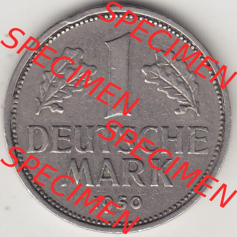 BRD Münzen 1 DM, Umlaufmünze 1950-2001, 1 DM Deutsche Mark, 1950 J-4. Rückseite der Münze aus Deutschland Sammlung