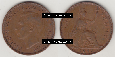 Alte Münzen Großbritannien Eurovorläufer, Umlaufmünze vor Euroeinführung 1937-1948, 1 Penny, One Penny, 1948 (Stück 1),... Sammlung