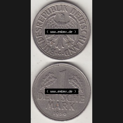 BRD Münzen 1 DM, Umlaufmünze 1950-2001, 1 DM Deutsche Mark, 1950 G-2. Vorderseite und Rückseite auf einen digitalen Bild / Foto der Münze aus Deutschland,... Sammlung
