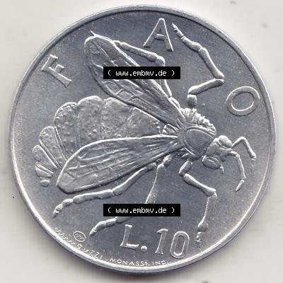 Aus offiziellen Münzensatz / KMS 1974 San Marino vor Euro 1974-1974, 10 Lire, L.10 MINGUZZI MONASSI INC. (2) Sammlung