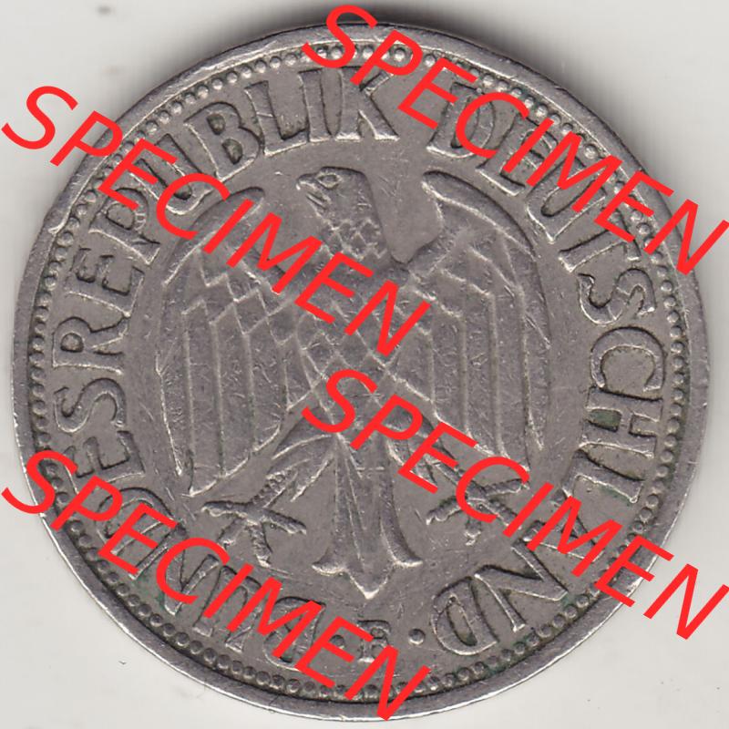 BRD Münzen 1 DM, Umlaufmünze 1950-2001, 1 DM Deutsche Mark, 1950 F-5. Vorderseite der Münze aus Deutschland Sammlung