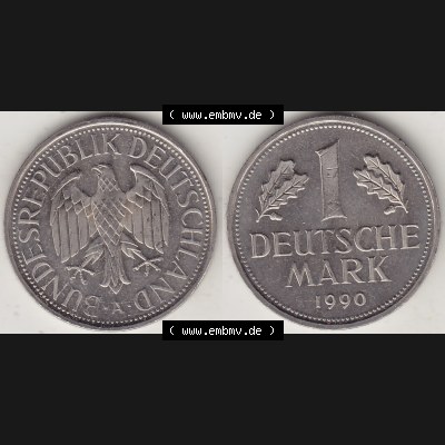 BRD Münzen 1 DM, Umlaufmünze 1990-2001, 1 Deutsche Mark 1990 A-2 (3) Sammlung