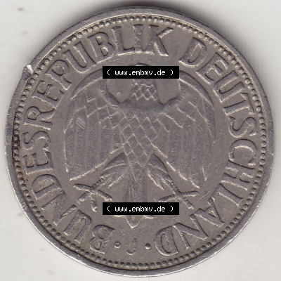 BRD Münzen 1 DM, Umlaufmünze 1950-2001, 1 DM Deutsche Mark, 1950 J-8. Vorderseite der Münze aus Deutschland Sammlung