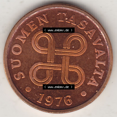 Münzen Finnland / SUOMI Eurovorläufer, Umlaufmünze vor Euroeinführung 1963-1977, 5 Penny Penniä 1976, SUOMEN TASAVALTA (1) Sammlung