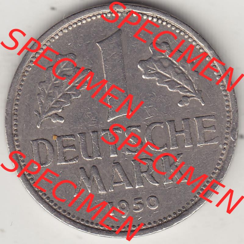 BRD Münzen 1 DM, Umlaufmünze 1950-2001, 1 DM Deutsche Mark, 1950 F-2. Rückseite der Münze aus Deutschland Sammlung