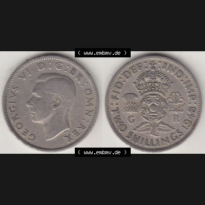 Alte Münzen Großbritannien Eurovorläufer, Umlaufmünze vor Euroeinführung 1947-1948, 2 Schilling-Florin, Two Shillings, 1948-3, George VI, GEORGIVS... Sammlung