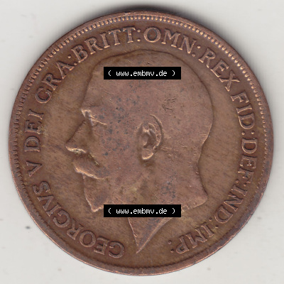 Münzen Großbritannien Eurovorläufer, Umlaufmünze vor Euroeinführung 1911-1926, 1 One Penny, 1921 (Stück 1), George V, B.M.... Sammlung
