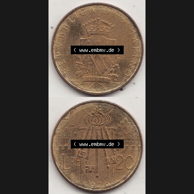 Aus offiziellen Münzensatz / KMS 1979 San Marino vor Euro 1979-1979, 20 Lire, J. V. LIBERTAS REPVBBLICA DI S. MARINO, 1979 20 LIRE (4) Sammlung