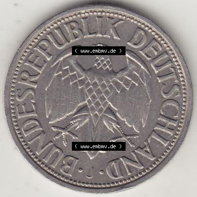 BRD Münzen 1 DM, Umlaufmünze 1950-2001, 1 DM Deutsche Mark, 1958 J-1. Vorderseite der Münze aus Deutschland Sammlung
