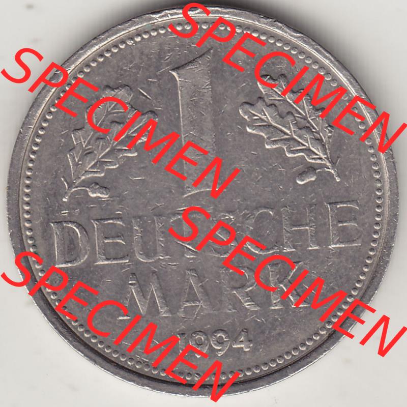 BRD Münzen 1 DM, Umlaufmünze 1950-2001, 1 DM Deutsche Mark, 1994 F-1. Rückseite der Münze aus Deutschland Sammlung