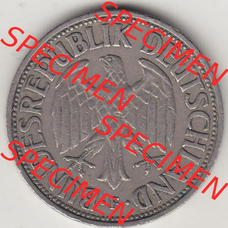 BRD Münzen 1 DM, Umlaufmünze 1950-2001, 1 DM Deutsche Mark, 1950 F-7. Vorderseite der Münze aus Deutschland Sammlung