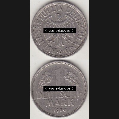 BRD Münzen 1 DM, Umlaufmünze 1950-2001, 1 DM Deutsche Mark, 1950 D-7. Vorderseite und Rückseite auf einen digitalen Bild / Foto der Münze aus Deutschland,... Sammlung