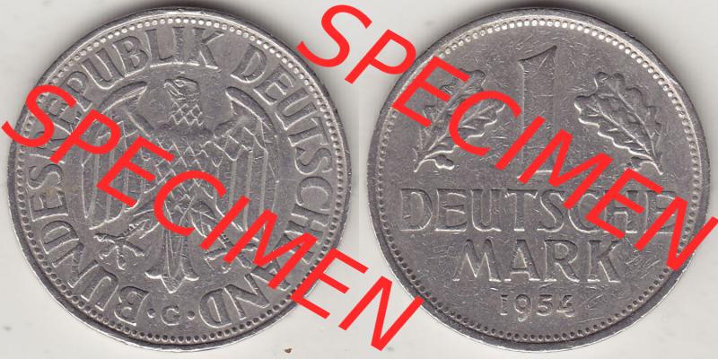 BRD Münzen 1 DM, Umlaufmünze 1950-2001, 1 DM Deutsche Mark, 1954 G-1. Vorderseite und Rückseite der Münze aus Deutschland Sammlung