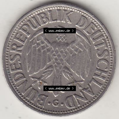 BRD Münzen 1 DM, Umlaufmünze 1950-2001, 1 DM Deutsche Mark, 1950 G-2. Vorderseite der Münze aus Deutschland Sammlung
