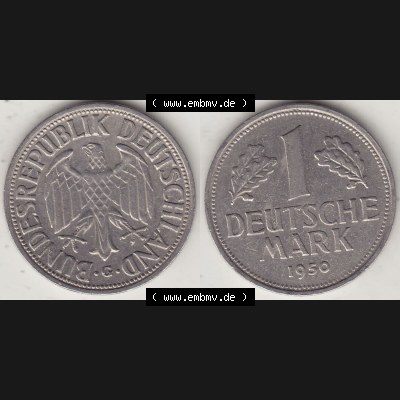 BRD Münzen 1 DM, Umlaufmünze 1950-2001, 1 DM Deutsche Mark, 1950 G-3. Vorderseite und Rückseite der Münze aus Deutschland Sammlung
