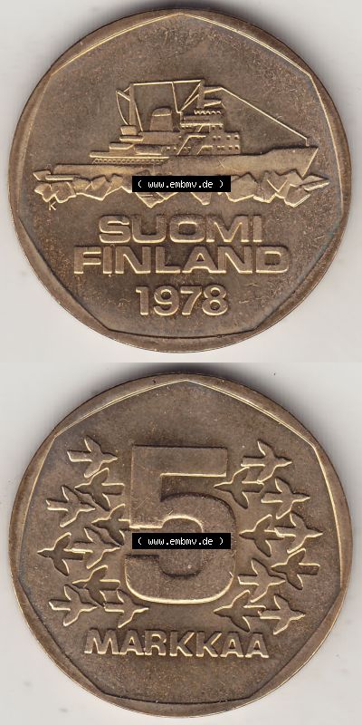 Münzen Finnland / SUOMI Eurovorläufer, Umlaufmünze vor Euroeinführung 1978-1978, Stempelglanz 1972-1978, 5 finnische Mark,... Sammlung